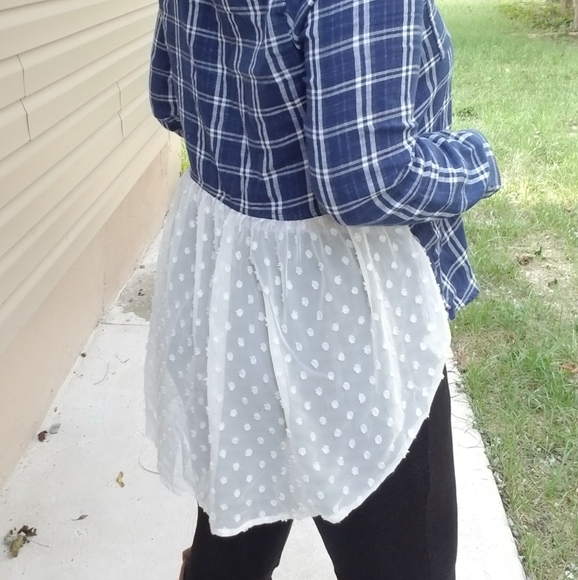 PRETTY IN PLAID BLUE CREAM SHIRT TOP - Picture 9 of 15